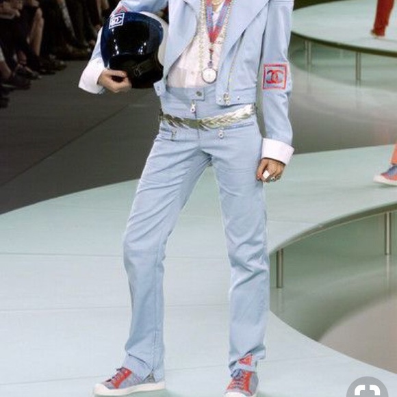 Authentic Chanel Moto Jacket Powder Blue Size 40 - Picture 8 of 8